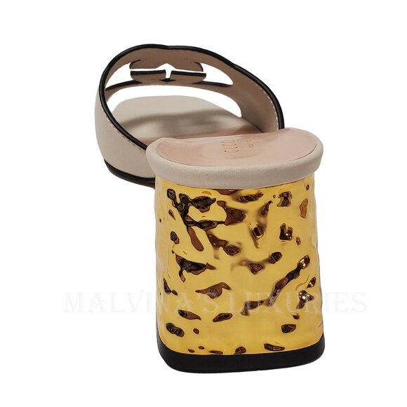 GUCCI SHOES INTERLOCKING G LOGO CUT OUT WHITE LEATHER MULES SANDALS sz 42 12 - Picture 11 of 15